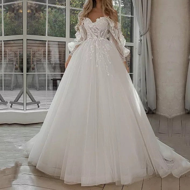 Puff Sleeve Off Shoulder Wedding Dress