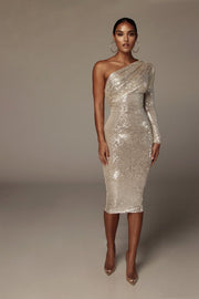 Dazzling Diva: The One-Shoulder Sequin Midi Dress