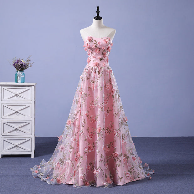 Floral Lace Strapless Gown
