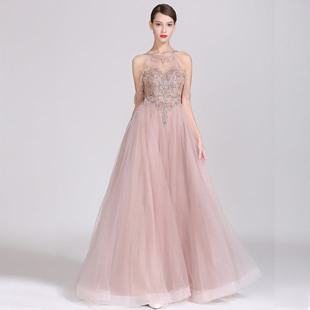 Gilded Bloom: The Beaded Tulle Maxi Gown