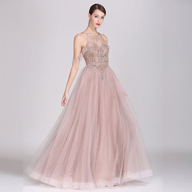 Gilded Bloom: The Beaded Tulle Maxi Gown