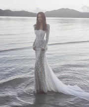 Pearl Embroidery Mesh Maxi Gown