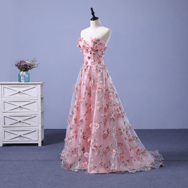 Floral Lace Strapless Gown