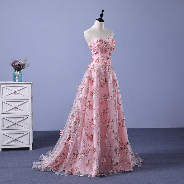 Floral Lace Strapless Gown