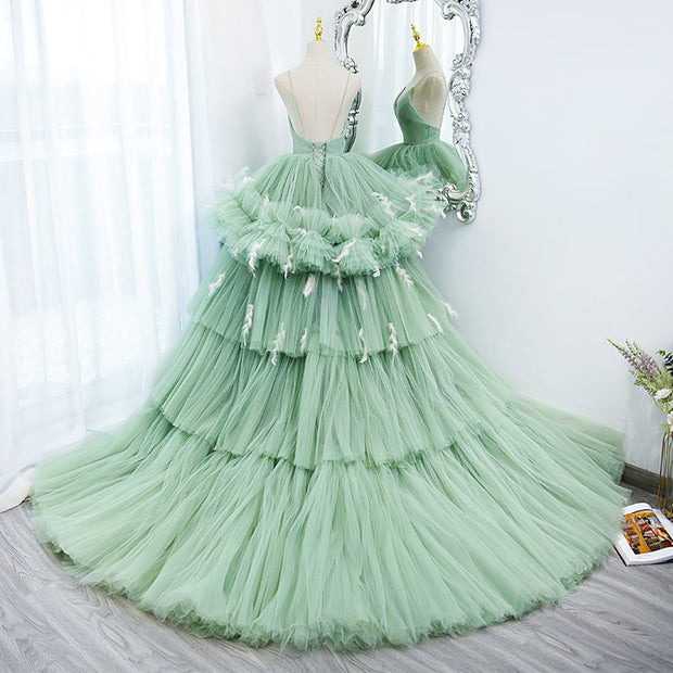 The Tiered Tulle Maxi Green Dress