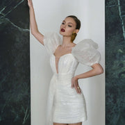 Bubble Sleeve Short Evening Dress