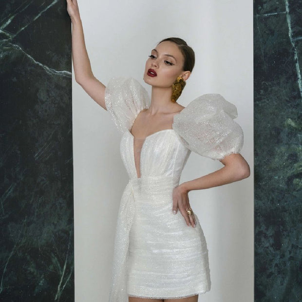 Bubble Sleeve Short Evening Dress