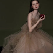 Whispering Sands: The Off Shoulder Tulle Maxi Gown