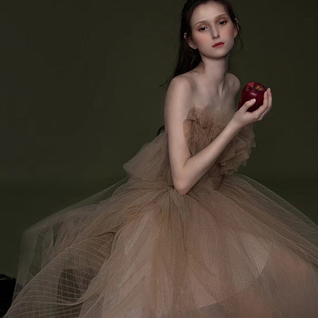 Whispering Sands: The Off Shoulder Tulle Maxi Gown