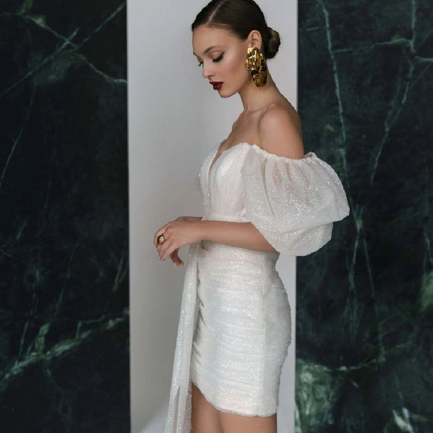Bubble Sleeve Short Evening Dress