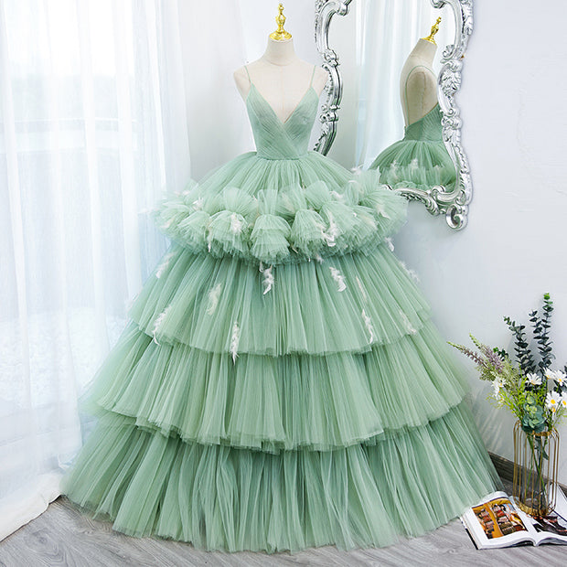 The Tiered Tulle Maxi Green Dress