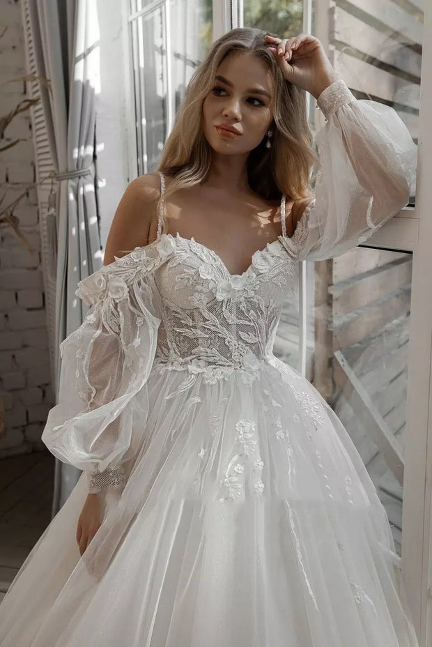 Puff Sleeve Off Shoulder Wedding Dress