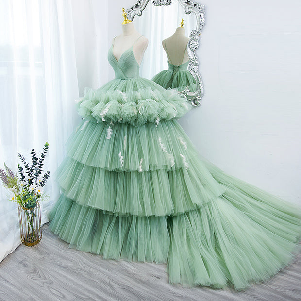 The Tiered Tulle Maxi Green Dress