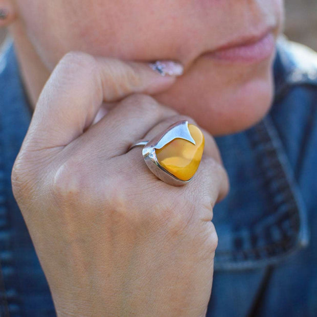 925 Silver Baltic Amber Ring Indraja, Size 18,5 - Jo-Bolt-Store