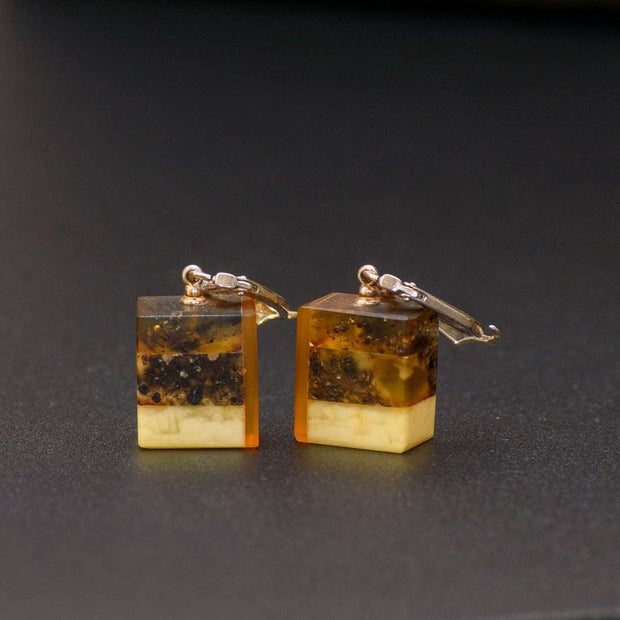 929 Silver Mosaic Amber Earrings Afrodite - Jo-Bolt-Store