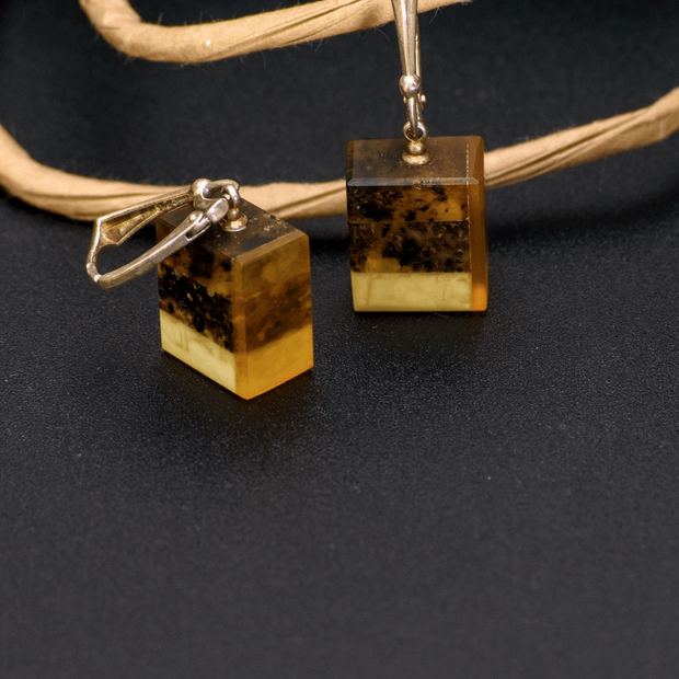 929 Silver Mosaic Amber Earrings Afrodite - Jo-Bolt-Store