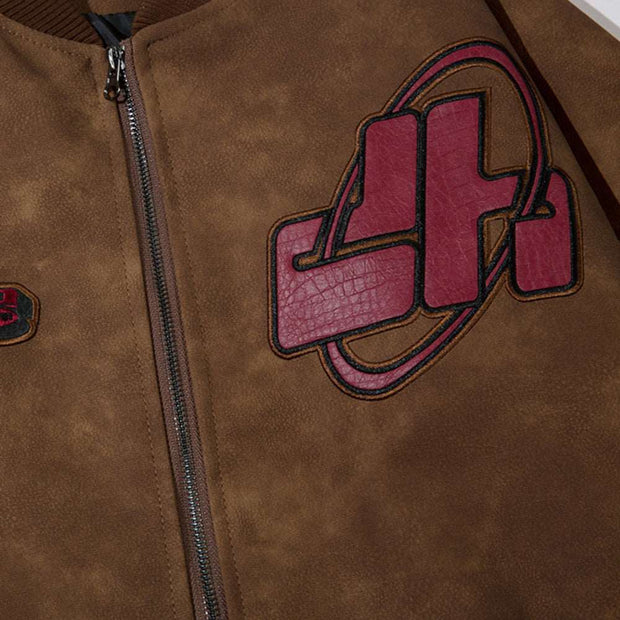 American Street Letters Embroidered PU Leather Jacket Men Fashion Brands Motorcycle Clothing - Jo-Bolt-Store