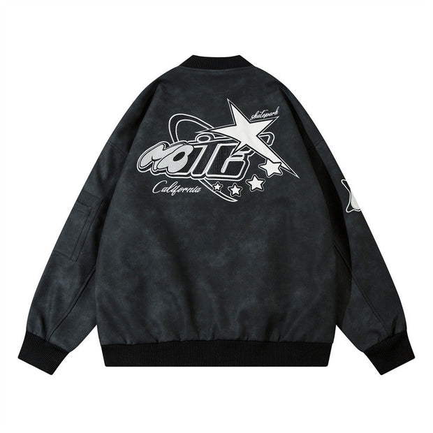 American Street Letters Embroidered PU Leather Jacket Men Fashion Brands Motorcycle Clothing - Jo-Bolt-Store