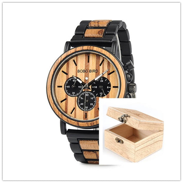BOBO BIRD Wooden Men Watches Relogio Masculino Top Brand Luxury Stylish Chronograph Military Watch A Great Gift for Male OEM - Jo-Bolt-Store