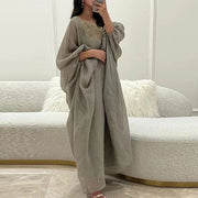 Ethnic Vintage Solid Tassel Cotton Linen Dress Women 2023 Spring O Neck Loose Long Maxi Dress Summer Lantern Sleeve Boho Dresses - Jo-Bolt-Store