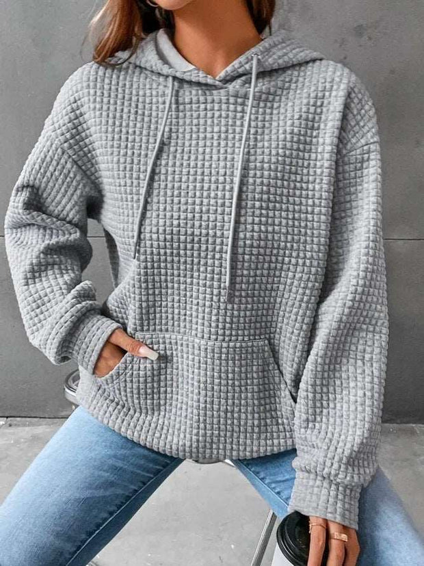 Fashion Waffle Hoodie Sweater Women's Sports Sweatshirt Casual Long Sleeve Tops Womens Clothing - Jo-Bolt-Store