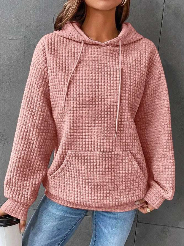 Fashion Waffle Hoodie Sweater Women's Sports Sweatshirt Casual Long Sleeve Tops Womens Clothing - Jo-Bolt-Store
