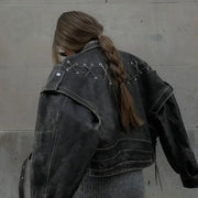 Female Vintage Weave Leather Jacket Coat - Jo-Bolt-Store