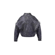 Female Vintage Weave Leather Jacket Coat - Jo-Bolt-Store