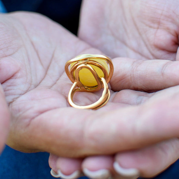 Gold Plated Pure Amber Ring Zvoruna, One Size - Jo-Bolt-Store