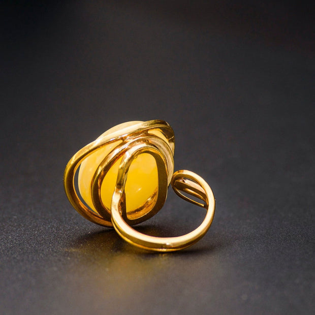 Gold Plated Pure Amber Ring Zvoruna, One Size - Jo-Bolt-Store