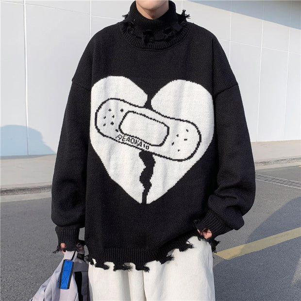 High Street Loose Plus Size Ripped Turtleneck Sweater For Men - Jo-Bolt-Store