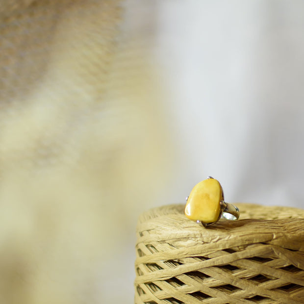 Sterling Silver Pure Baltic Amber Ring Dalia, Size 18