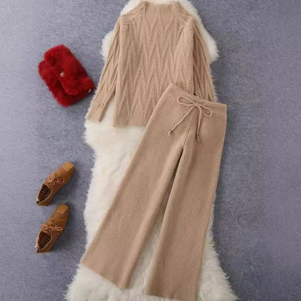 Knitted Sweater Wide Leg Pants Two-piece Set - Jo-Bolt-Store