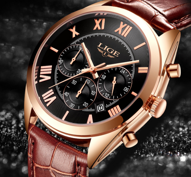 Men's Watch Top Brand Luxury Waterproof Date Quartz Leather Sport Chronogra - Jo-Bolt-Store