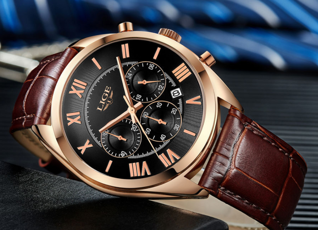 Men's Watch Top Brand Luxury Waterproof Date Quartz Leather Sport Chronogra - Jo-Bolt-Store