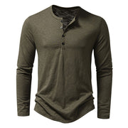 Mens Clothing Long Sleeve T-shirt Fashion Button Henry Collar Tops - Jo-Bolt-Store