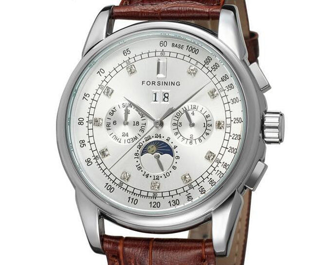 Moon Phase Shanghai Movement Rose Gold Case Brown Leather Strap Men Watch Top Brand Luxury Automatic Self Wind Watch - Jo-Bolt-Store