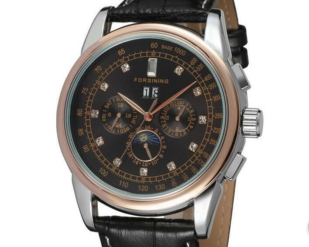 Moon Phase Shanghai Movement Rose Gold Case Brown Leather Strap Men Watch Top Brand Luxury Automatic Self Wind Watch - Jo-Bolt-Store