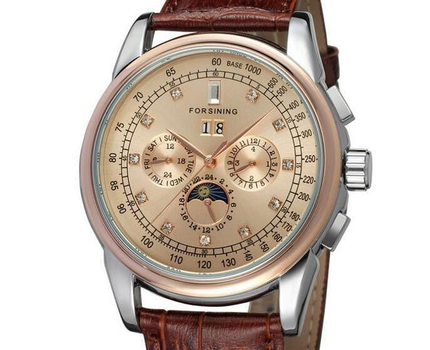 Moon Phase Shanghai Movement Rose Gold Case Brown Leather Strap Men Watch Top Brand Luxury Automatic Self Wind Watch - Jo-Bolt-Store