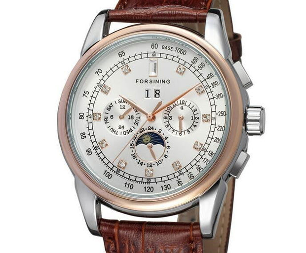 Moon Phase Shanghai Movement Rose Gold Case Brown Leather Strap Men Watch Top Brand Luxury Automatic Self Wind Watch - Jo-Bolt-Store