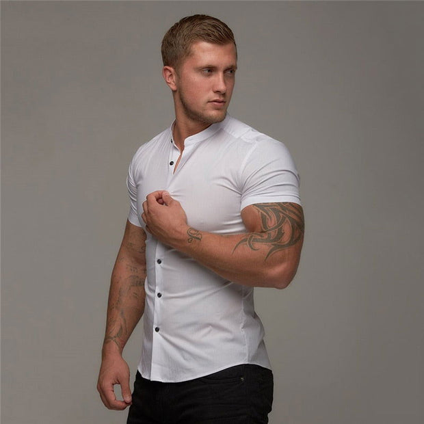 New Summer Shirt  Fitness Clothing Cotton Tops Short Sleeve Sports Shirts Brand Mens Short Cool Casual Fashion Breathable Shirt - Jo-Bolt-Store