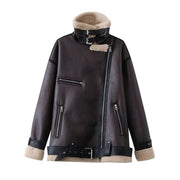 New Women's Fleece-lined PU Coat Lamb Wool Thickened Coat - Jo-Bolt-Store