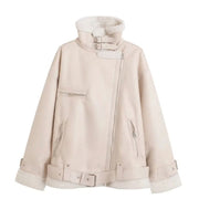 New Women's Fleece-lined PU Coat Lamb Wool Thickened Coat - Jo-Bolt-Store