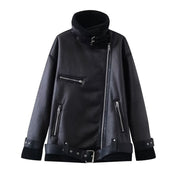 New Women's Fleece-lined PU Coat Lamb Wool Thickened Coat - Jo-Bolt-Store