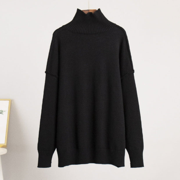 Patchwork Turtleneck Sweater Women's European And American Autumn And Winter Leisure Loose - Jo-Bolt-Store