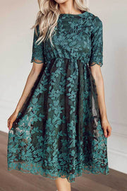 Plus Size Mid Length Lace Embroidered Short Sleeve Dress - Jo-Bolt-Store