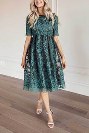 Plus Size Mid Length Lace Embroidered Short Sleeve Dress - Jo-Bolt-Store