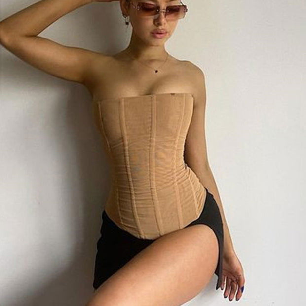 Skinny Sleeveless Tube Top Women Summer New Mesh Crop Corset Tank Party Streetwear Chest - Jo-Bolt-Store
