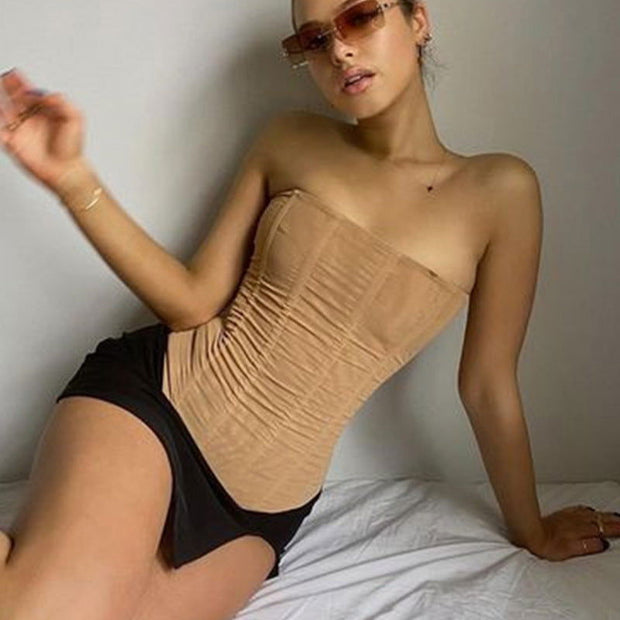 Skinny Sleeveless Tube Top Women Summer New Mesh Crop Corset Tank Party Streetwear Chest - Jo-Bolt-Store