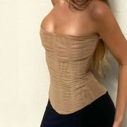 Skinny Sleeveless Tube Top Women Summer New Mesh Crop Corset Tank Party Streetwear Chest - Jo-Bolt-Store